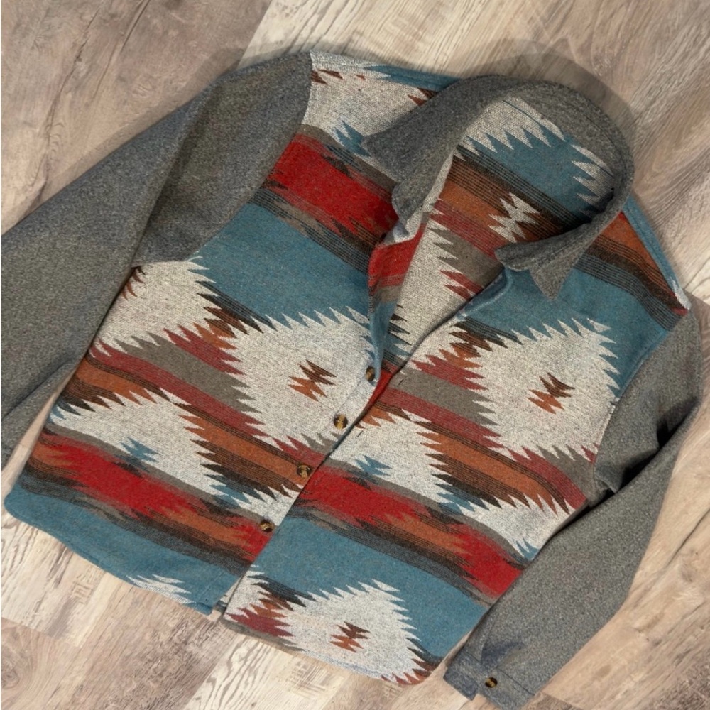 Source Unknown Geometric Pattern Jacket in Red, B… - image 4